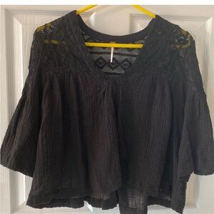 Free People Black and Yellow Boxy Cropped Top